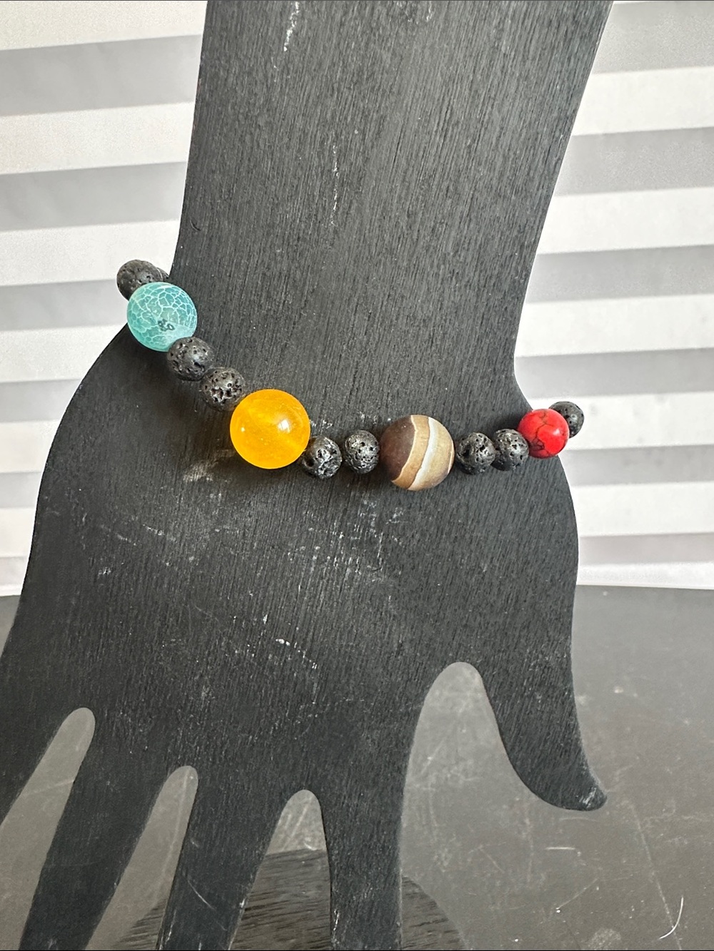 Volcanic Lava Rock & Glass Bead Stretch Bracelet Yoga Meditation Unisex Jewelry